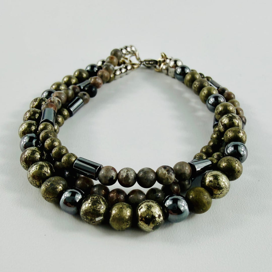 3 Armbänder zum einzeln tragen oder kombinieren mit Pyrit, Hämatit und Yoorerlite – Bracelets – mit Silber, Perle (Produktan…