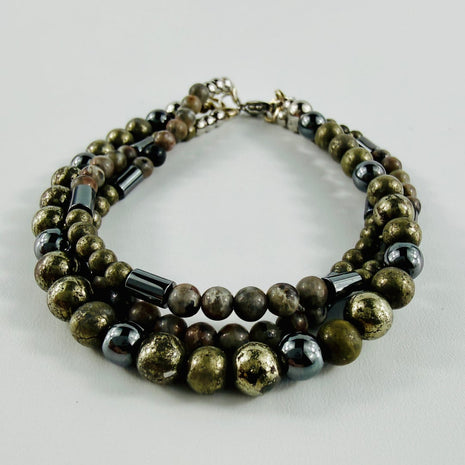 3 Armbänder zum einzeln tragen oder kombinieren mit Pyrit, Hämatit und Yoorerlite – Bracelets – mit Silber, Perle (Produktan…