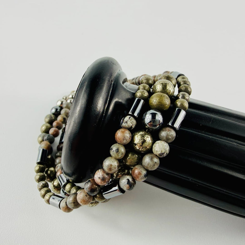 3 Armbänder zum einzeln tragen oder kombinieren mit Pyrit, Hämatit und Yoorerlite – Bracelets – mit Silber, Perle (Produktan…