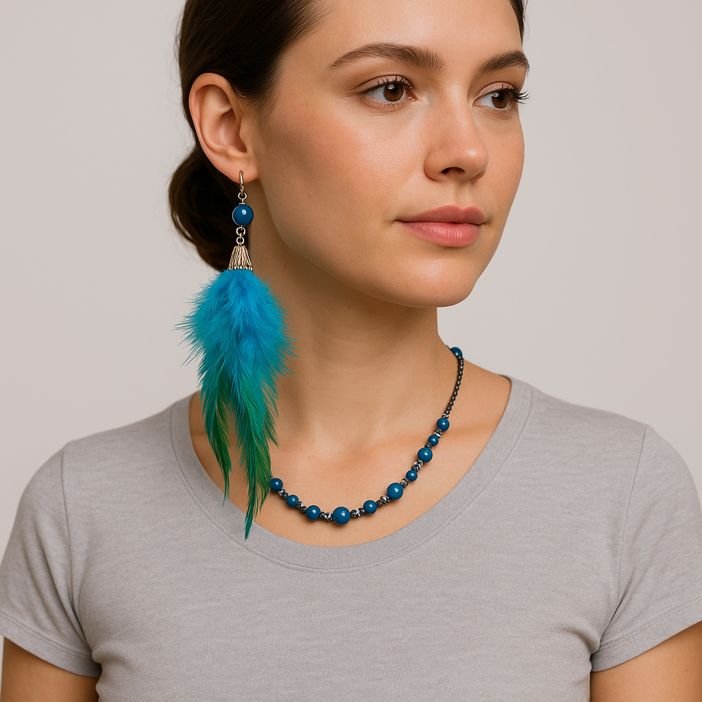 BOHO-Federohrhänger mit Tigerauge – Earrings – mit Silber (Detailaufnahme)