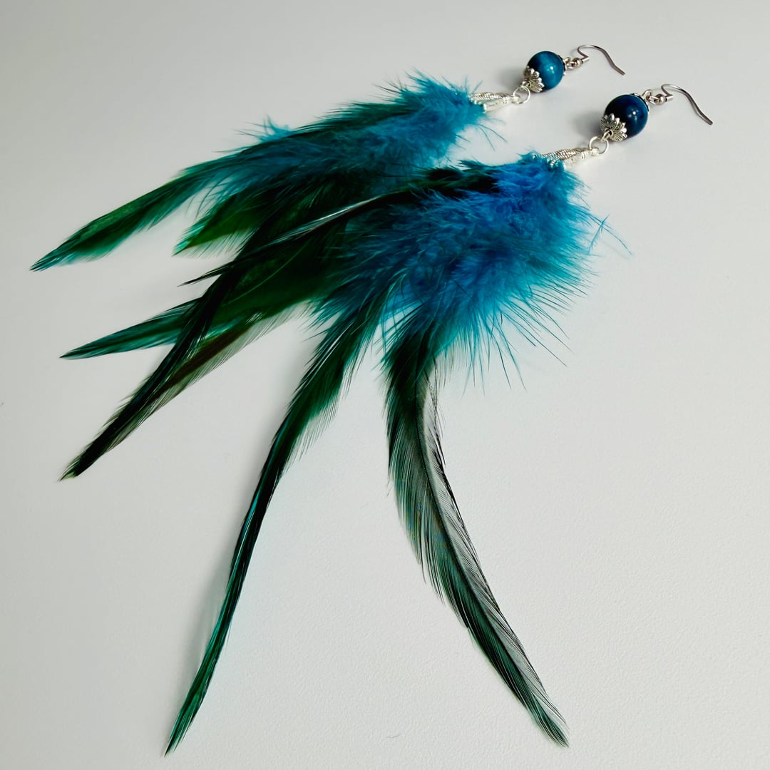 BOHO-Federohrhänger mit Tigerauge – Earrings – mit Silber (Produktansicht)