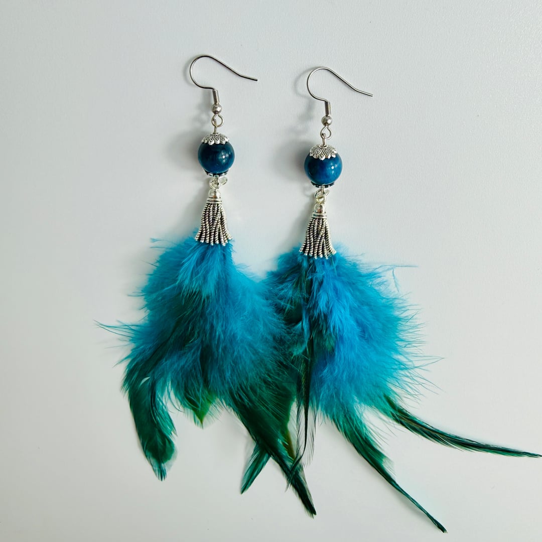 BOHO-Federohrhänger mit Tigerauge – Earrings – mit Silber (Produktansicht)
