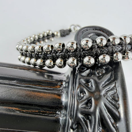 Edles zweireihiges Edelstahl-Perlen Armband geknüpft – Bracelets – mit Silber (Produktansicht)