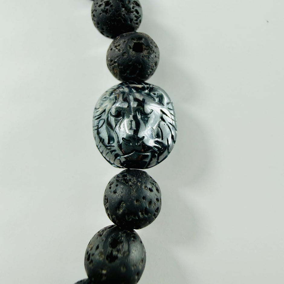 Elastisches Armband aus braunem Tigerauge und Lavasteinen kombiniert mit silbrigem Hämatit – Bracelets – mit Onyx, Silber (P…