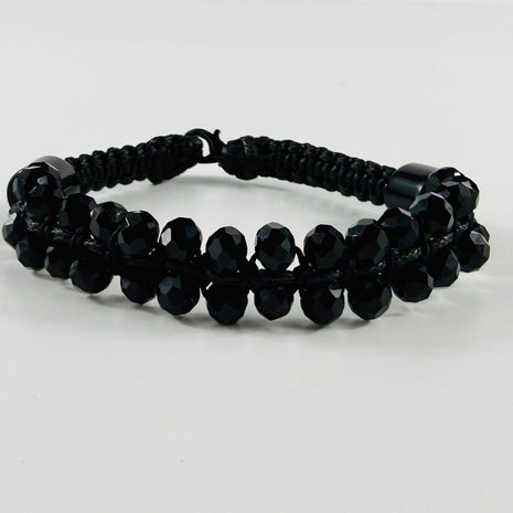 Elegantes zweireihiges Armband aus facettierten Glasperlen und Obsidian Edelstein-Elementen – Bracelets – mit Silber, Onyx (…