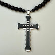 Herrenkette mit Onyx-Perlen und dominantem Edelstahlkreuz in Schwarz