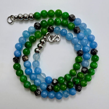 Schmuckkette mit 6 mm Perlen aus Aventurin, Aquamarin und facettiertem Lavastein