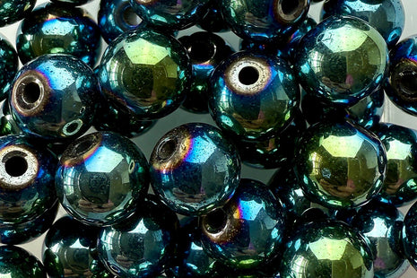 Glänzende, facettierte Hämatit-Perlen in schimmerndem Multicolor-Blau mit metallischem Effekt