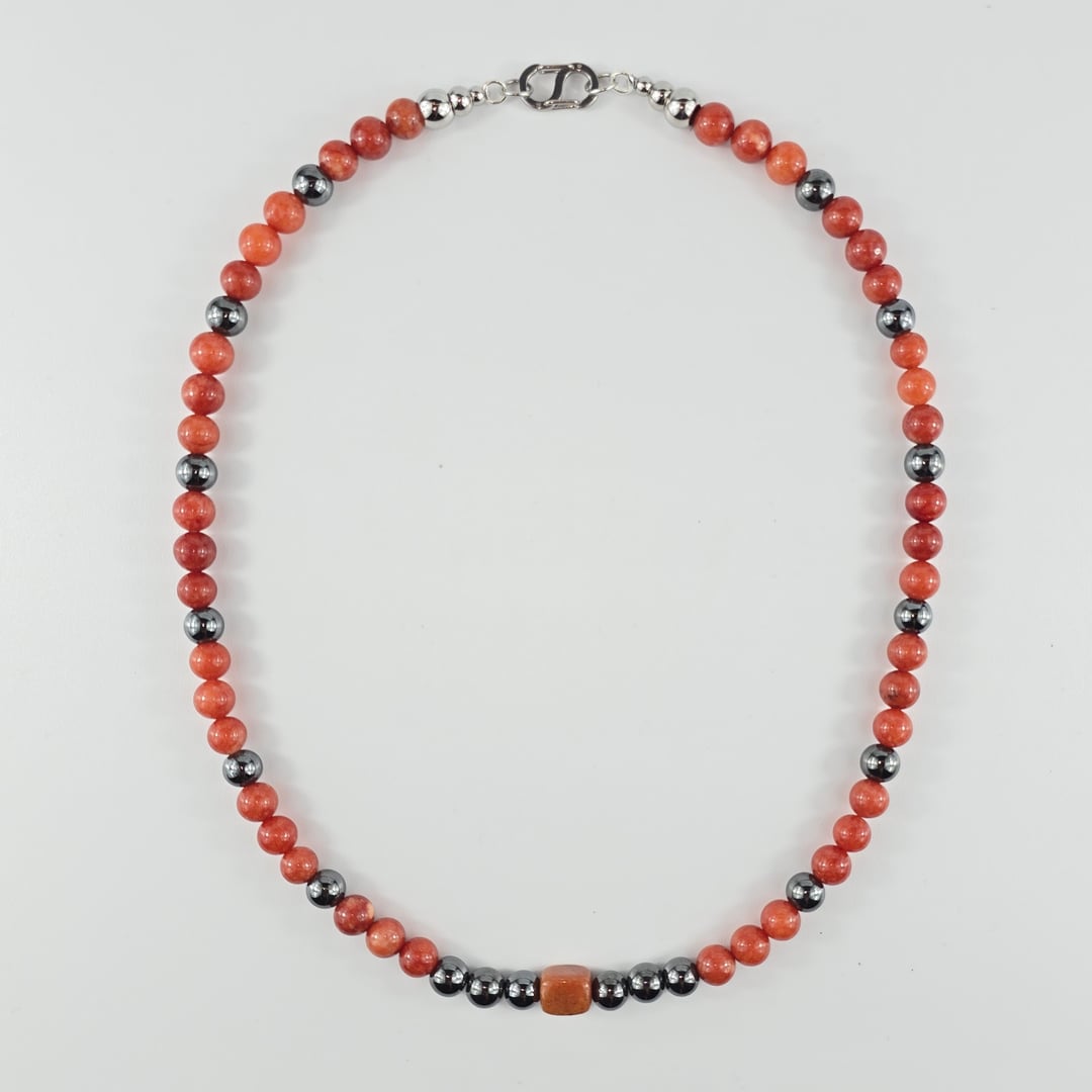 Karneol Halskette mit Hämatit Akzenten – Halsketten – mit Silber (Produktansicht)