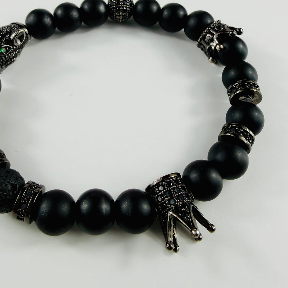 Kronen-Armband mit edlem Onyx und Lava – Bracelets – mit Silber, Onyx (Produktansicht)