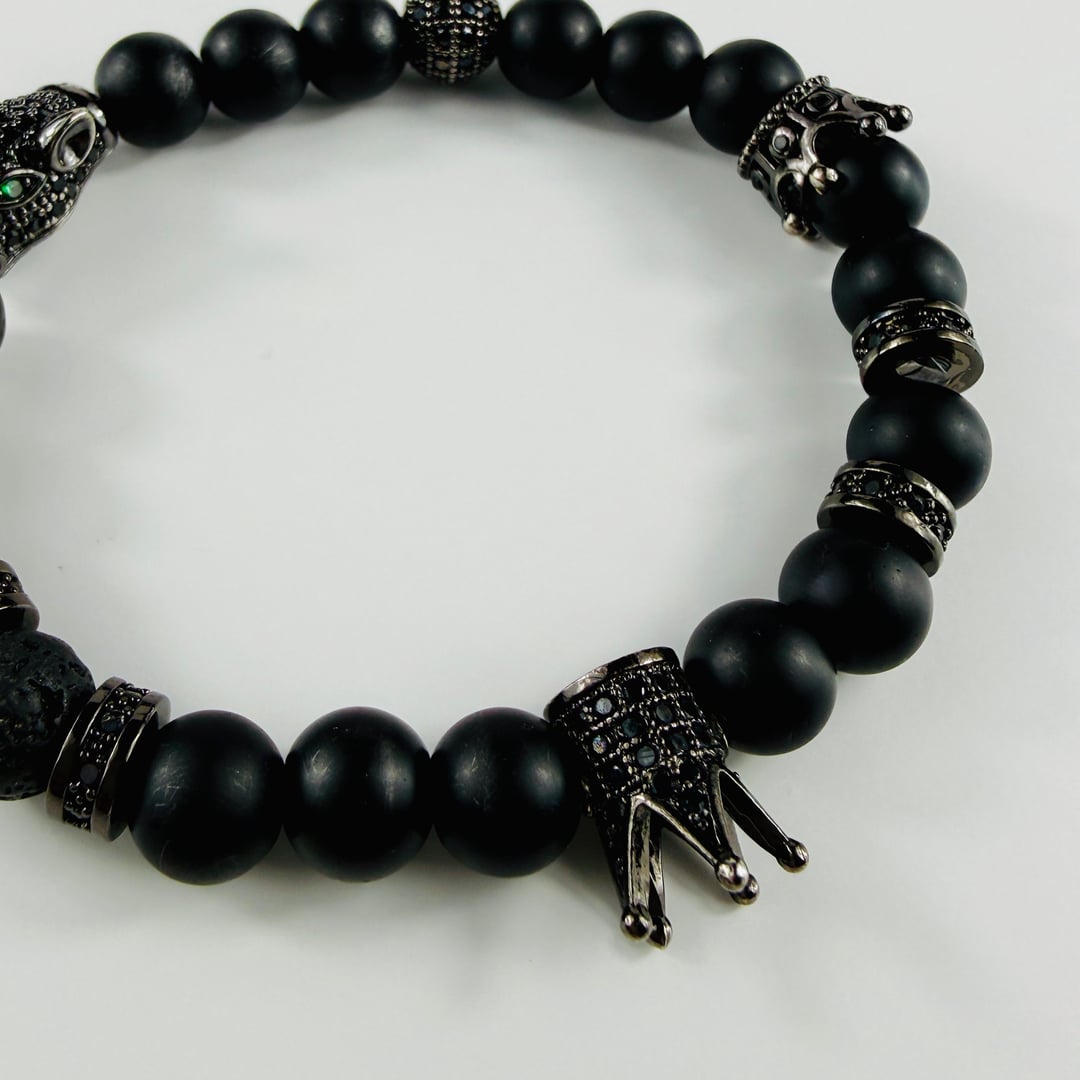 Kronen-Armband mit edlem Onyx und Lava – Bracelets – mit Silber, Onyx (Produktansicht)