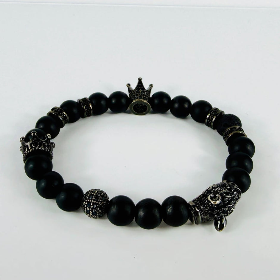 Kronen-Armband mit edlem Onyx und Lava – Bracelets – mit Silber, Onyx (Produktansicht)