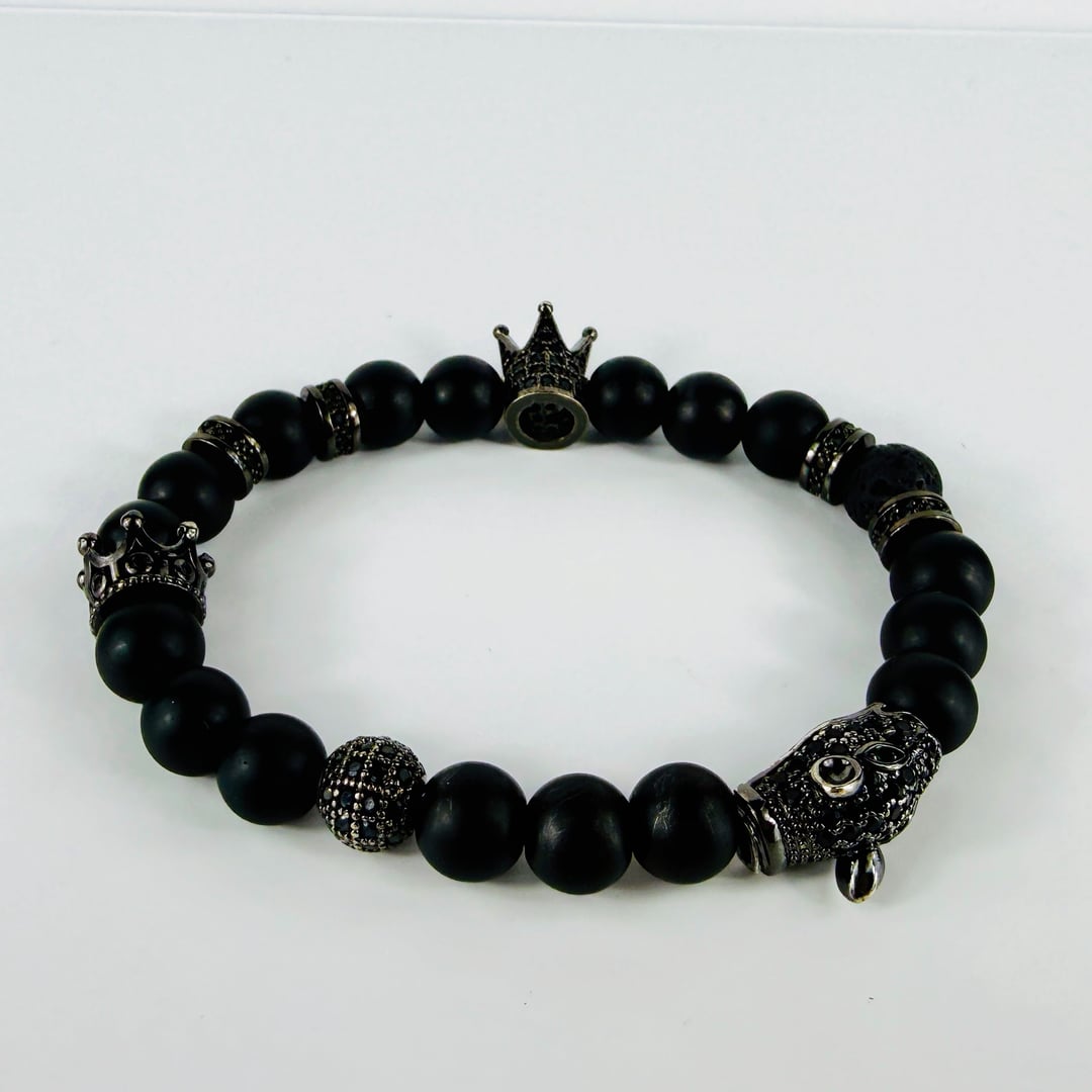 Kronen-Armband mit edlem Onyx und Lava – Bracelets – mit Silber, Onyx (Produktansicht)