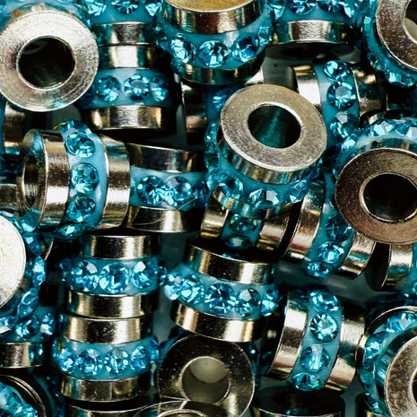 Rondell-Spacer Strass türkis (Metall): Rondell-Zwischenelement aus Metall mit Strassreihe – ideal als Highlight zwischen Perlen.