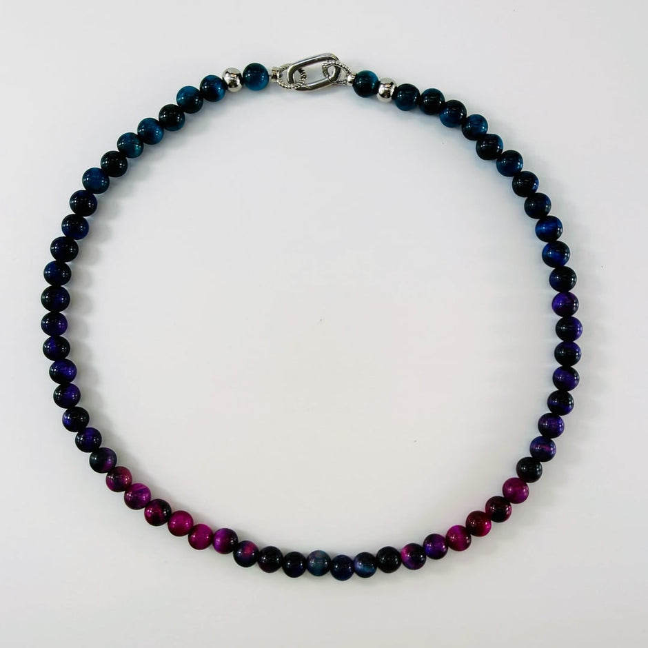 Wunderschöne Tigeraugen-Halskette – Halsketten – mit Silber, Perle (Produktansicht)