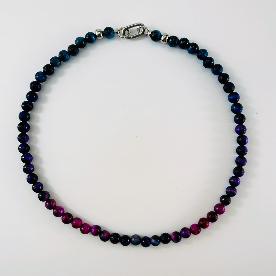 Wunderschöne Tigeraugen-Halskette – Halsketten – mit Silber, Perle (Produktansicht)