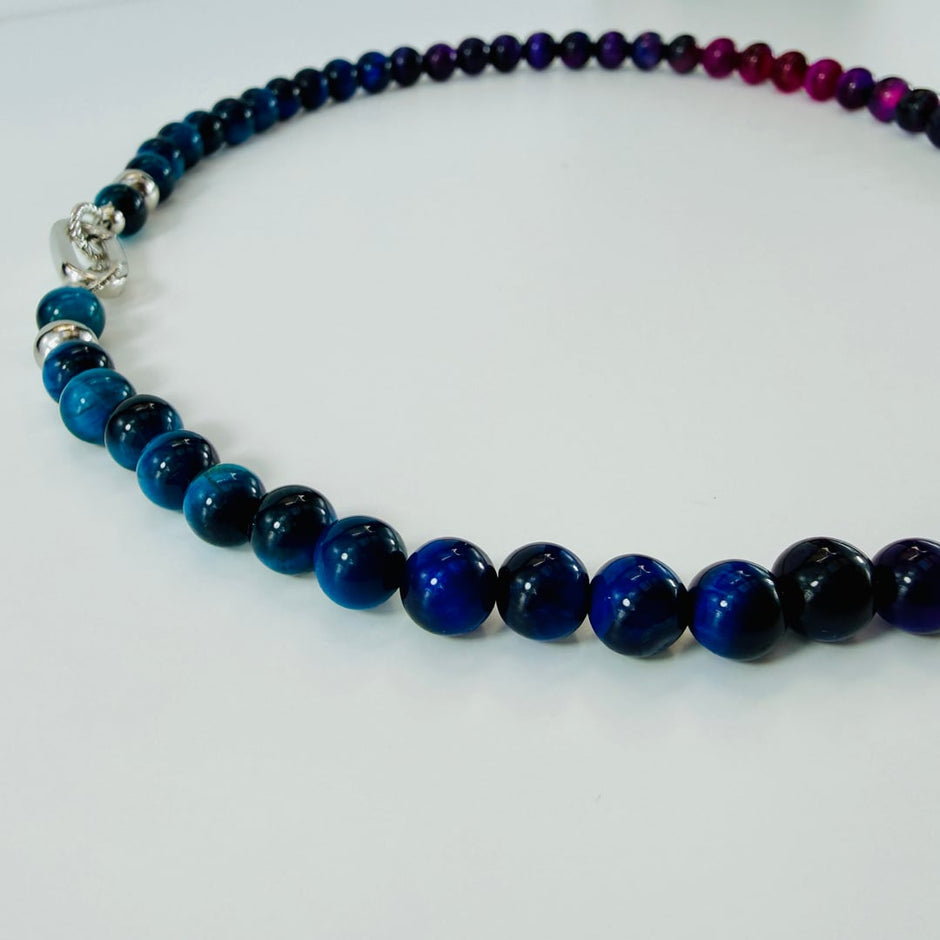 Wunderschöne Tigeraugen-Halskette – Halsketten – mit Silber, Perle (Produktansicht)