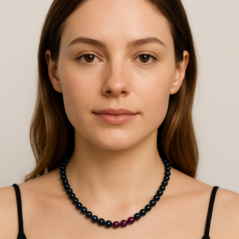 Wunderschöne Tigeraugen-Halskette – Halsketten – mit Silber, Perle (Tragebild)