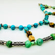 Elegante zweireihige Perlenhalskette aus Türkis, Amazonit und Aquamarin mit Edelstahlelementen – handgefertigter Statement-Schmuck.